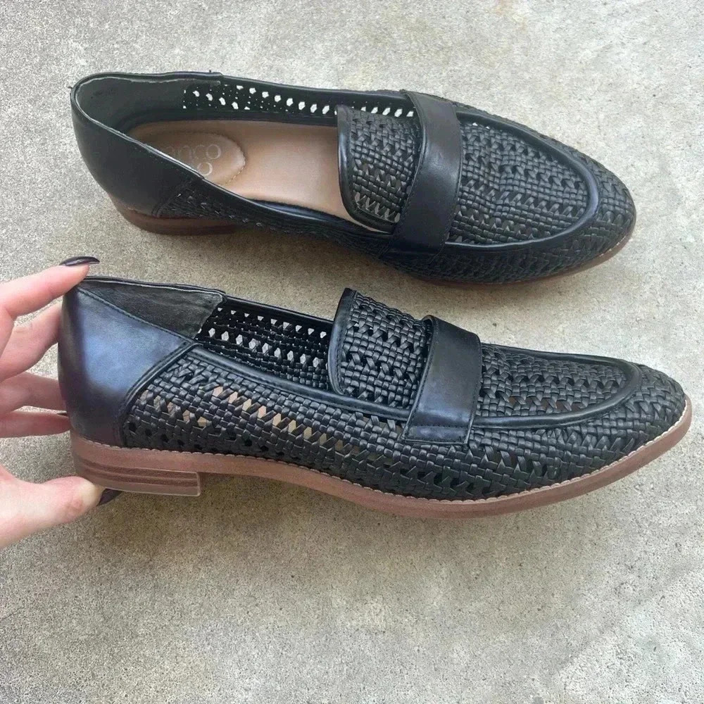 Franco Sarto Black Loafers with Perforated Design